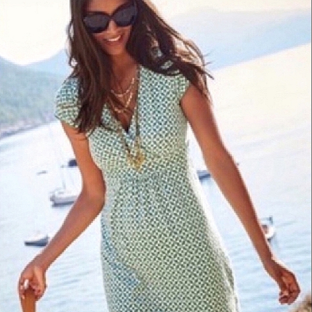 Boden Green and White Patterned Dress